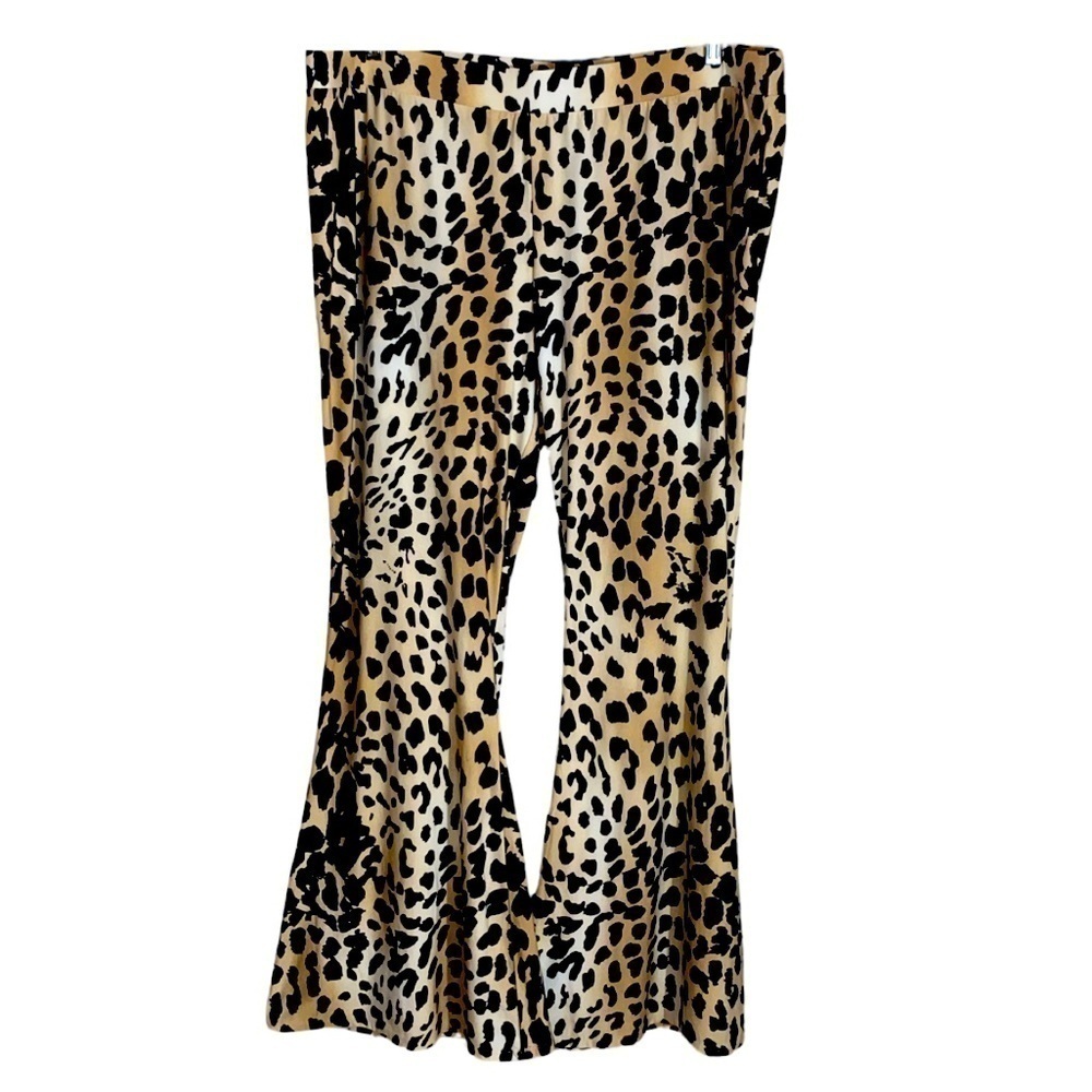Animal Print Wide Flare Pants Tan Black 1X - Picture 9 of 9